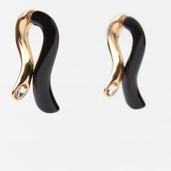 Zara Jewelry - ZARA Enameled Earrings in Black / Gold NWT ✨🔥🔥🔥